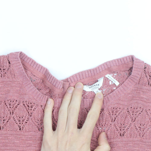 FatFace Women's Pink Open-Knit 3/4 Sleeve Cotton Cardigan Size 12