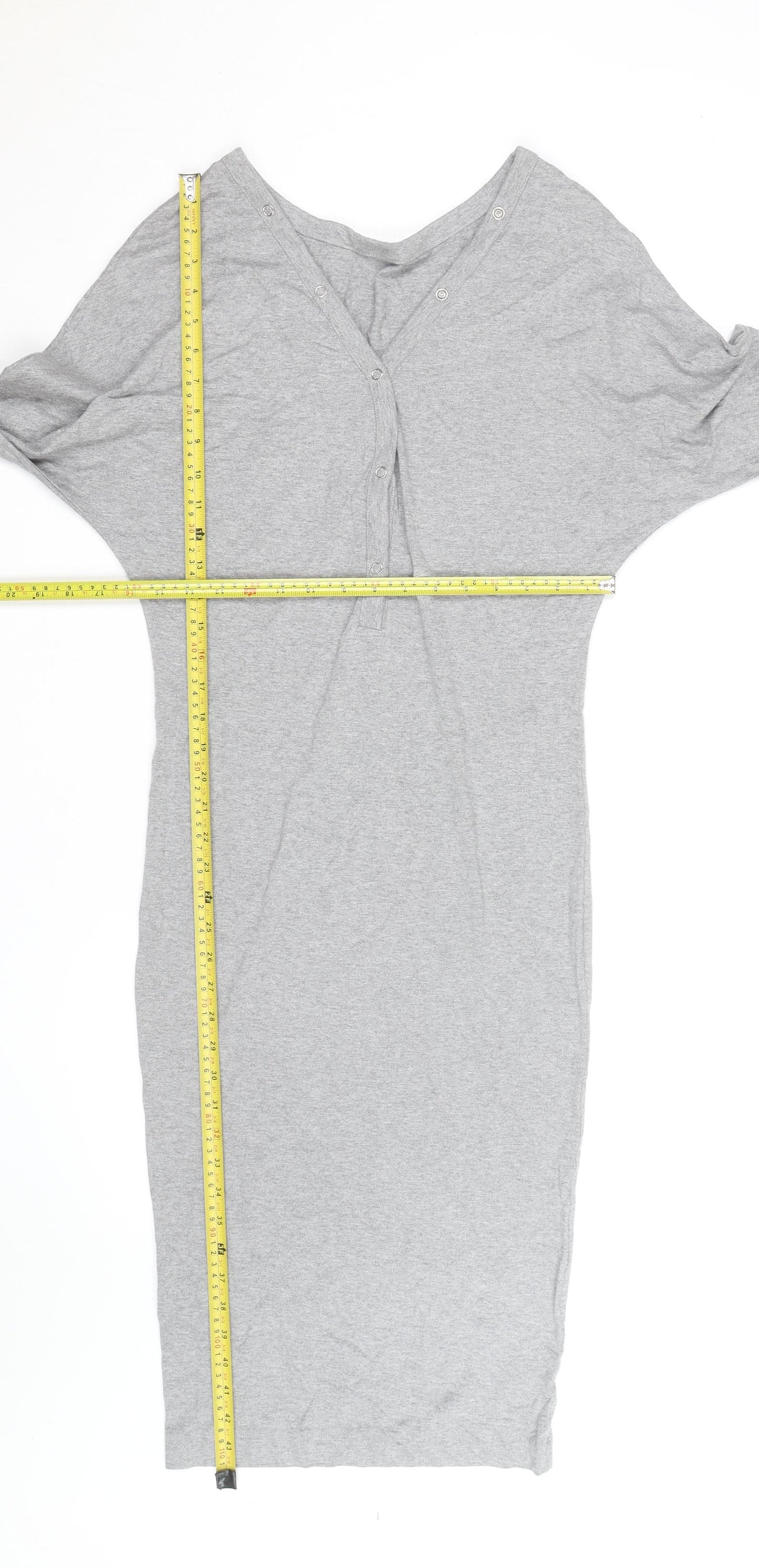 H&M Women’s Grey Bodycon Midi Dress Size 16 Long Sleeve Casual Stretch