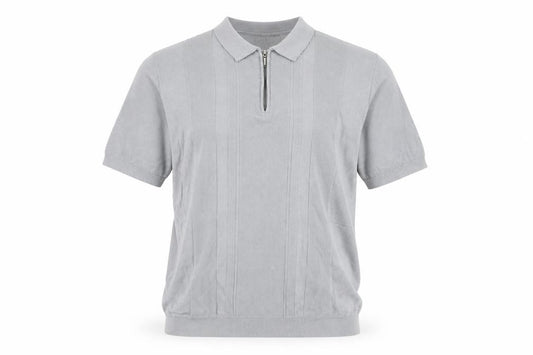 Tu Men Grey Cotton Blend Short Sleeve Zip Collar Polo Shirt L