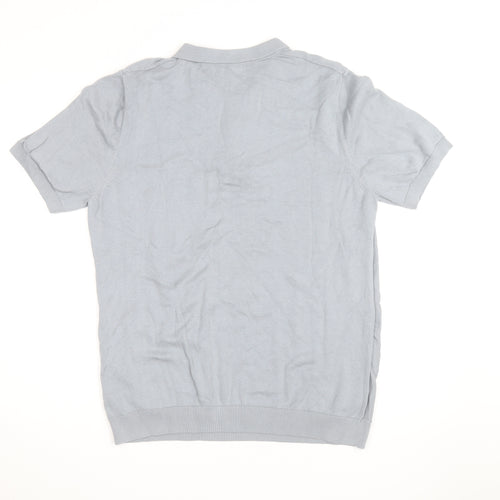 Tu Men Grey Cotton Blend Short Sleeve Zip Collar Polo Shirt L
