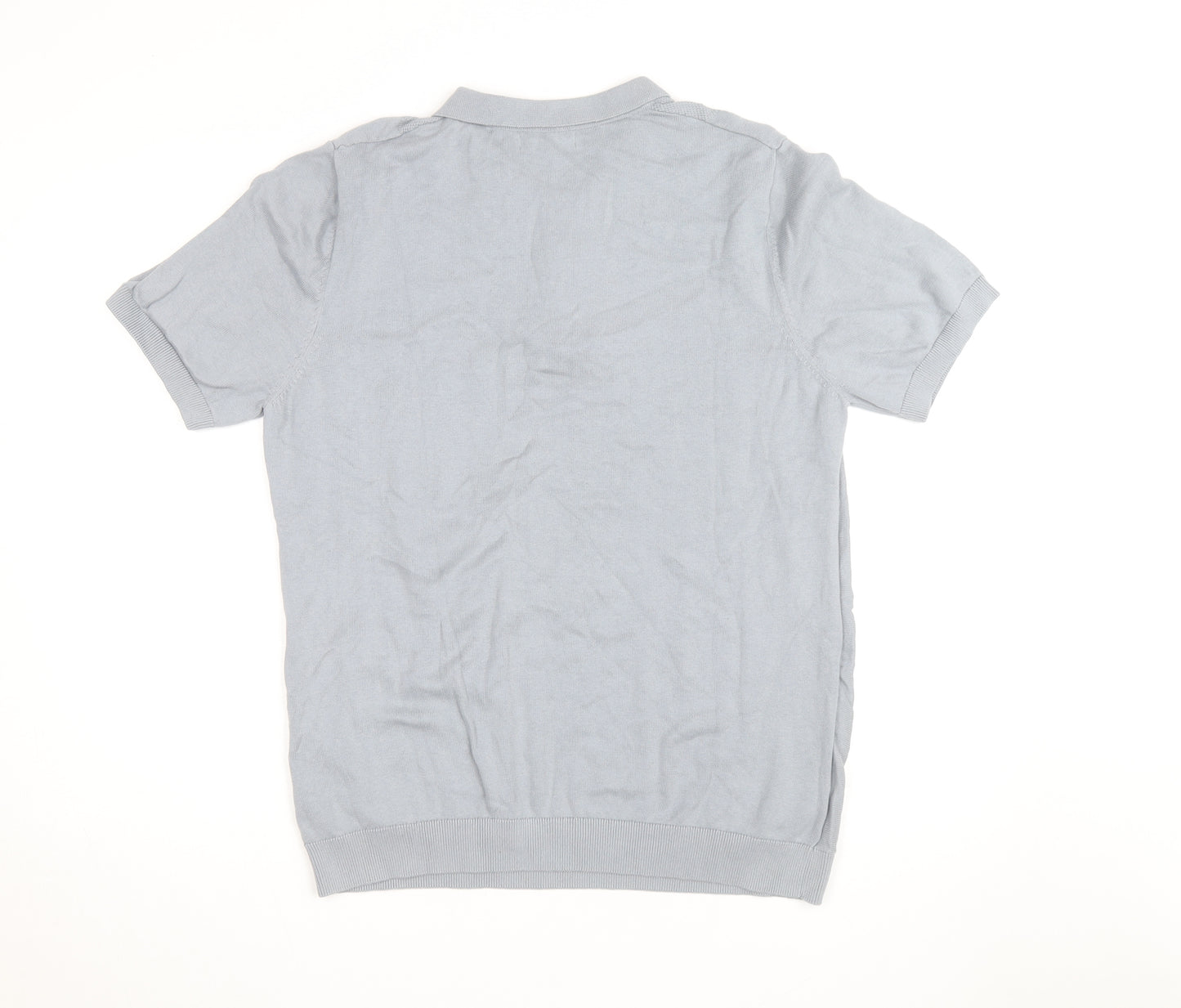 Tu Men Grey Cotton Blend Short Sleeve Zip Collar Polo Shirt L
