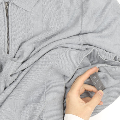 Tu Men Grey Cotton Blend Short Sleeve Zip Collar Polo Shirt L