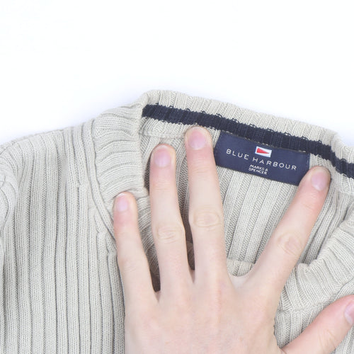 Marks and Spencer Blue Harbour Men’s Beige XL Cotton Chunky Knit Jumper