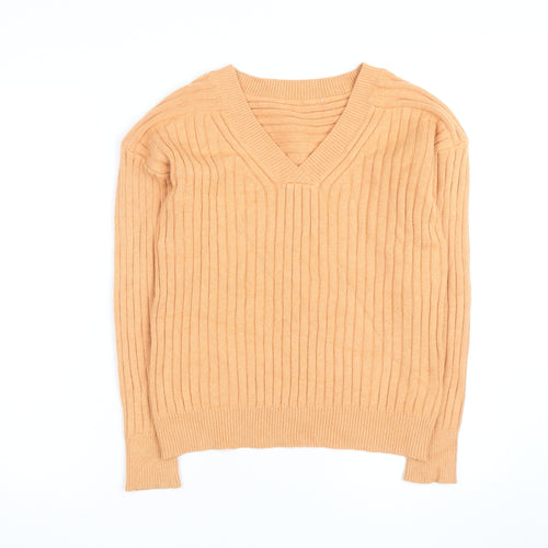 Next Women's Beige V-Neck Rib-Knit Pullover Jumper Size S
