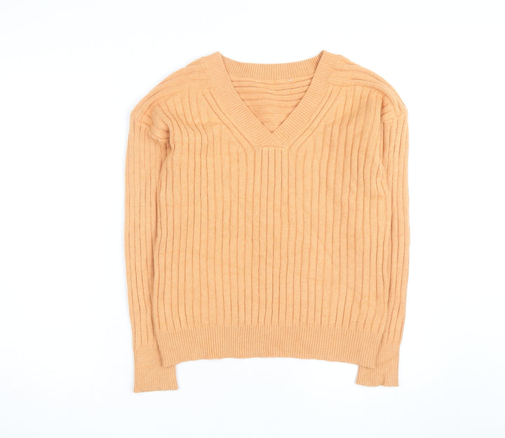 Next Women's Beige V-Neck Rib-Knit Pullover Jumper Size S