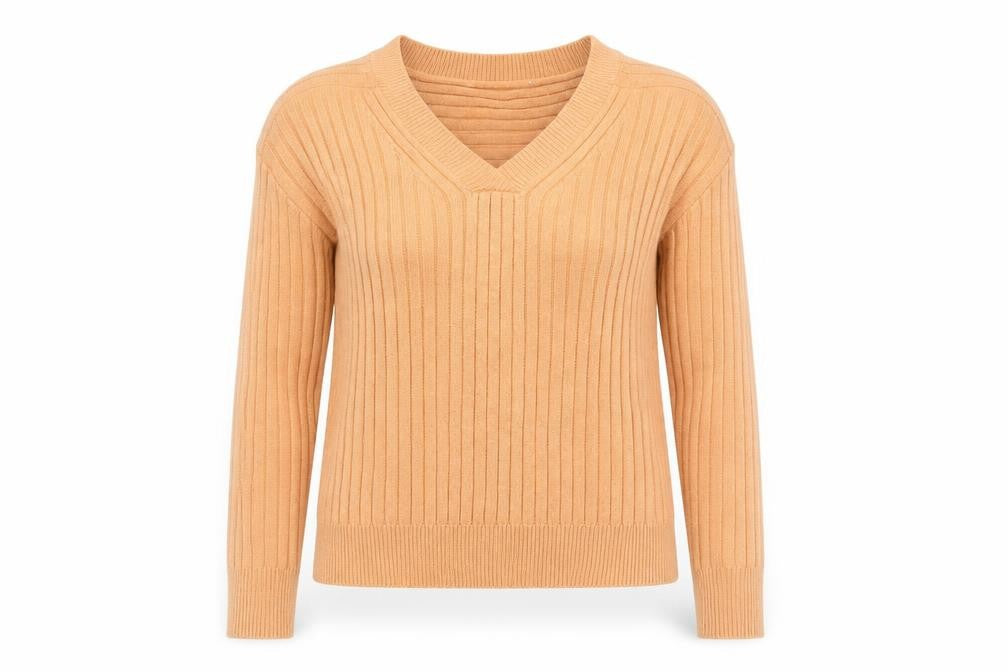 Front view of Next Women's Beige V-Neck Rib-Knit jumper, size S