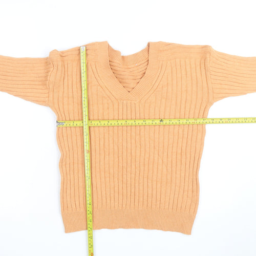 Next Women's Beige V-Neck Rib-Knit Pullover Jumper Size S
