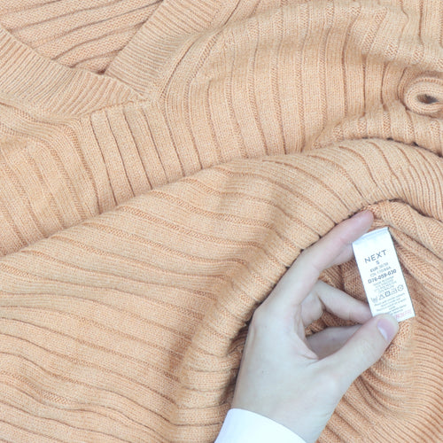 Next Women's Beige V-Neck Rib-Knit Pullover Jumper Size S