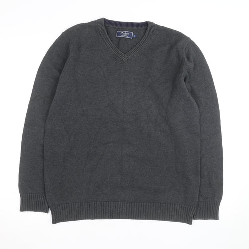 Maine New England Mens Grey Cotton V-Neck Jumper Size S