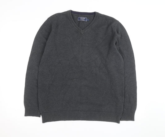 Maine New England Mens Grey Cotton V-Neck Jumper Size S
