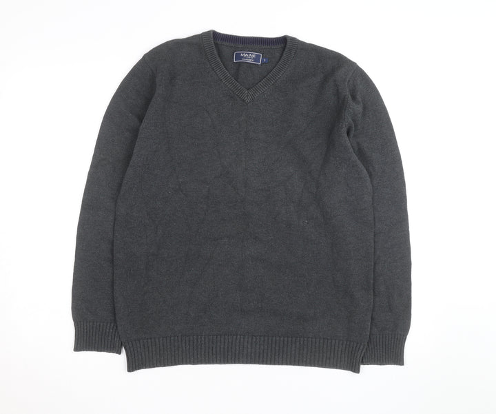 Maine New England Mens Grey Cotton V-Neck Jumper Size S