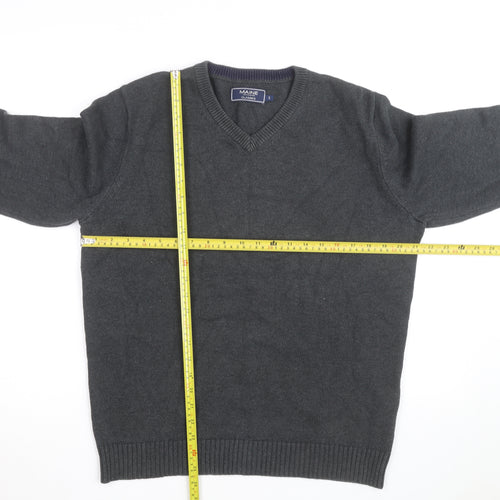 Maine New England Mens Grey Cotton V-Neck Jumper Size S