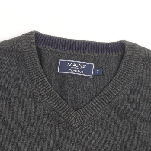 Maine New England Mens Grey Cotton V-Neck Jumper Size S