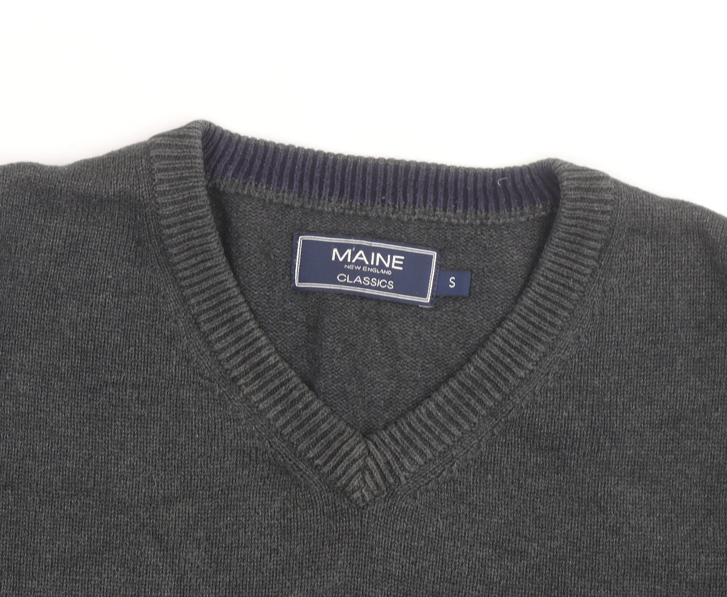 Maine New England Mens Grey Cotton V-Neck Jumper Size S