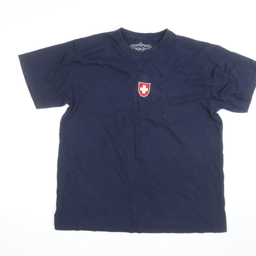 Splash Arts Mens Navy Switzerland Embroidered Cotton T-Shirt XL