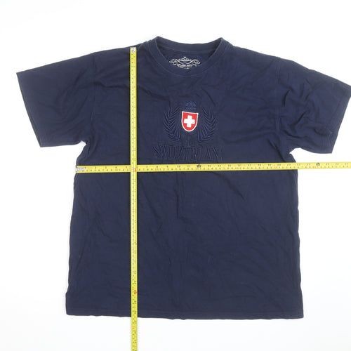 Splash Arts Mens Navy Switzerland Embroidered Cotton T-Shirt XL