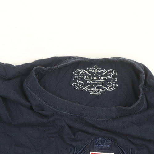 Splash Arts Mens Navy Switzerland Embroidered Cotton T-Shirt XL