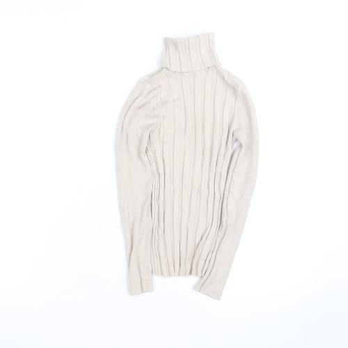 Topshop Women Beige Roll Neck Ribbed Slim Fit Jumper Size 8