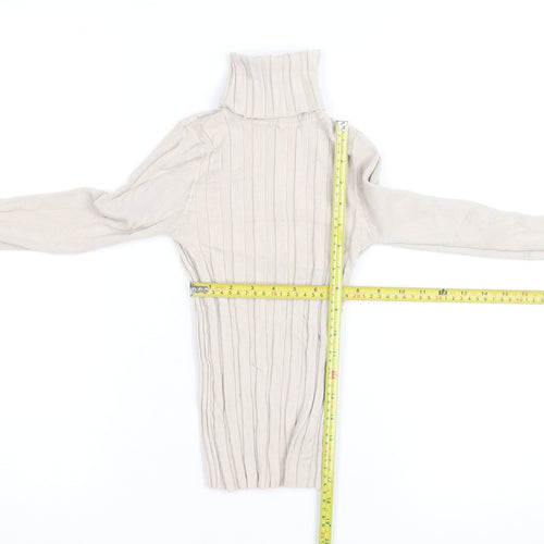 Topshop Women Beige Roll Neck Ribbed Slim Fit Jumper Size 8