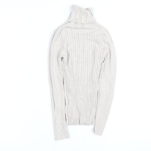 Topshop Women Beige Roll Neck Ribbed Slim Fit Jumper Size 8
