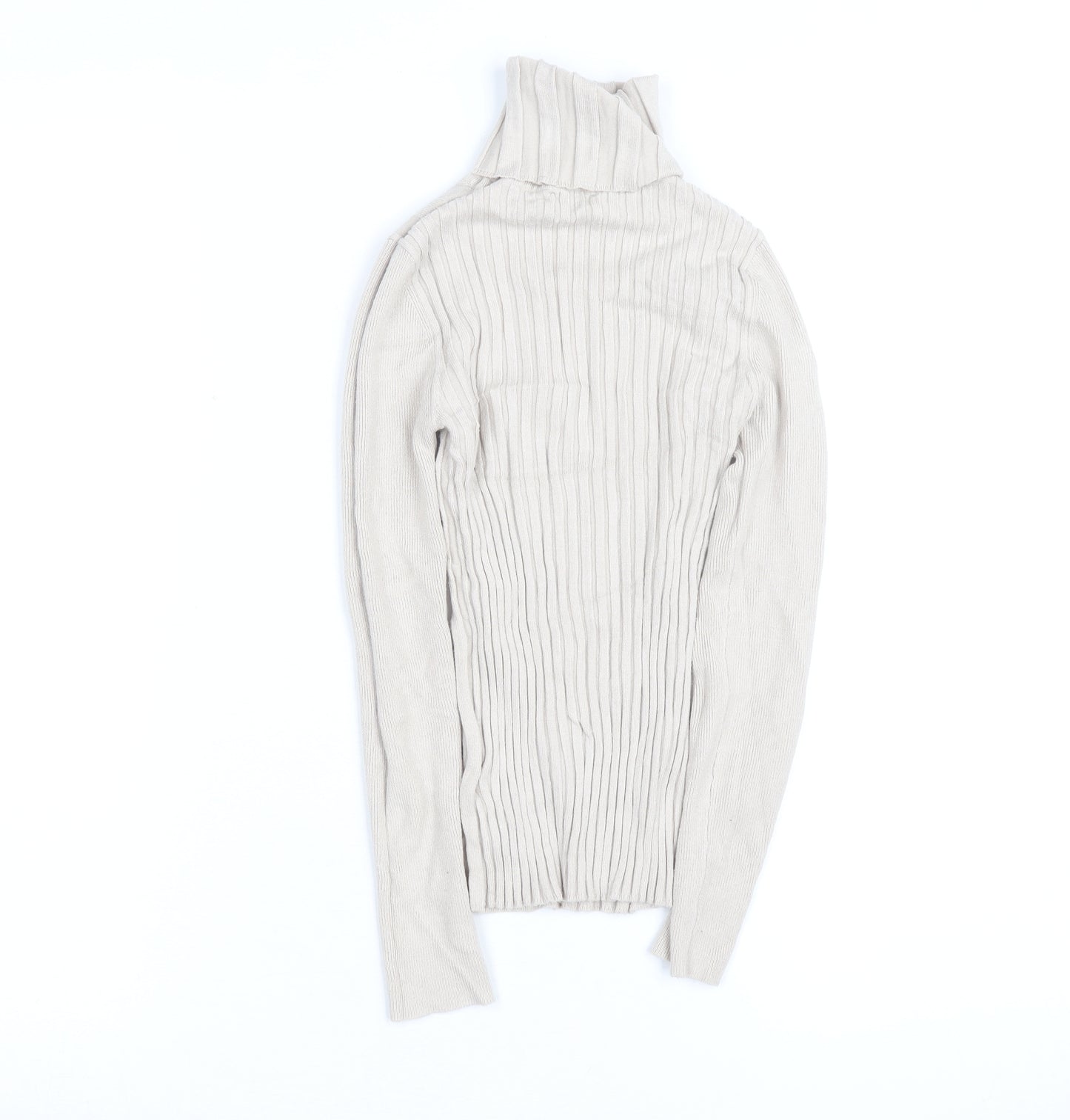 Topshop Women Beige Roll Neck Ribbed Slim Fit Jumper Size 8