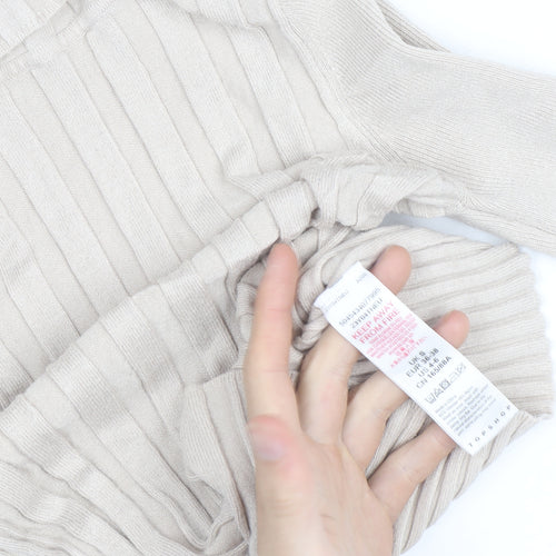 Topshop Women Beige Roll Neck Ribbed Slim Fit Jumper Size 8