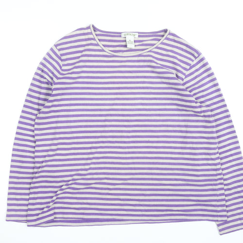 Orvis Women's Purple Striped Long Sleeve Cotton T-Shirt XL