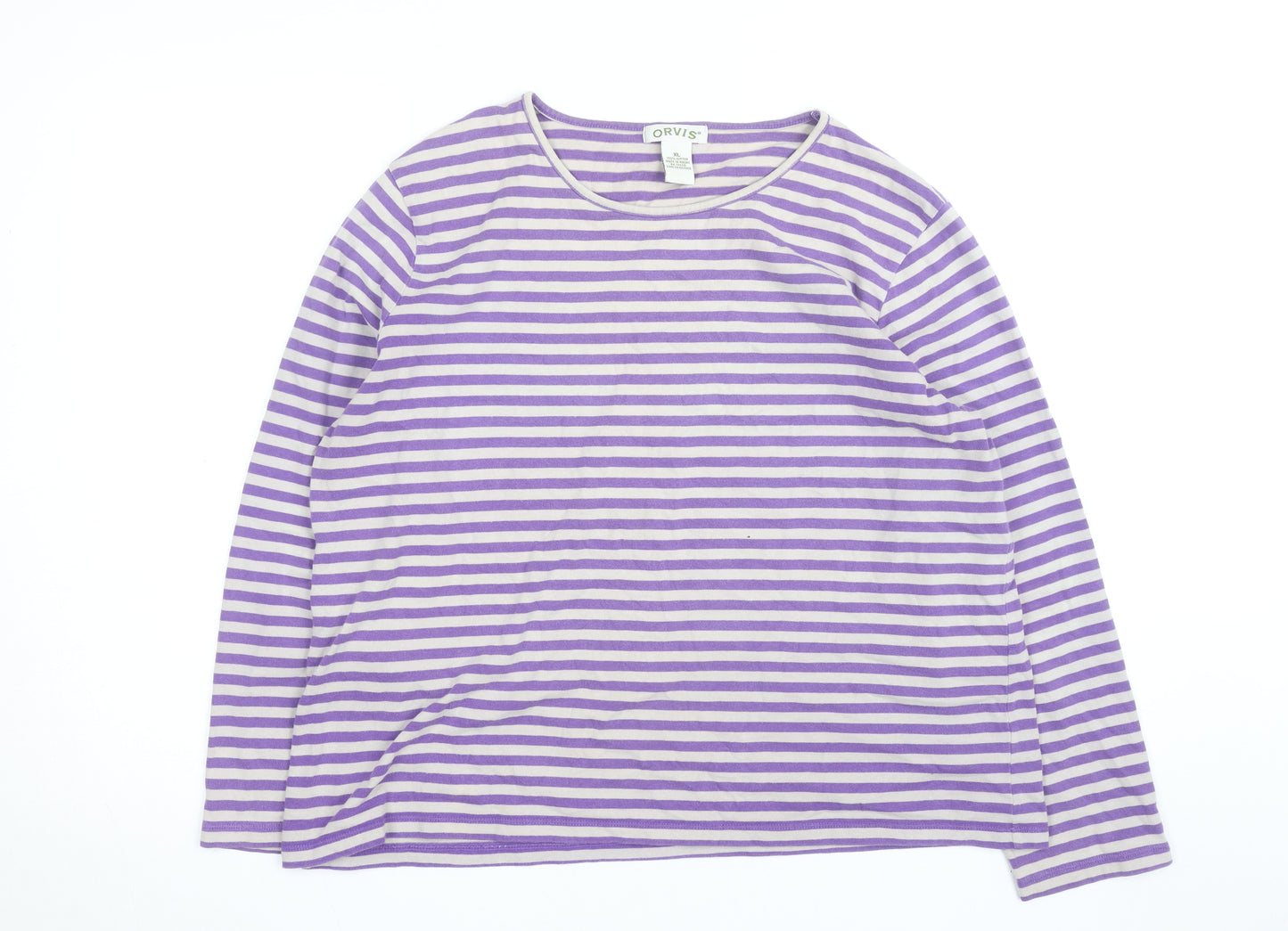 Orvis Women's Purple Striped Long Sleeve Cotton T-Shirt XL