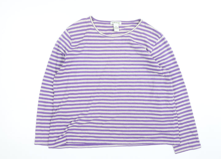 Orvis Women's Purple Striped Long Sleeve Cotton T-Shirt XL