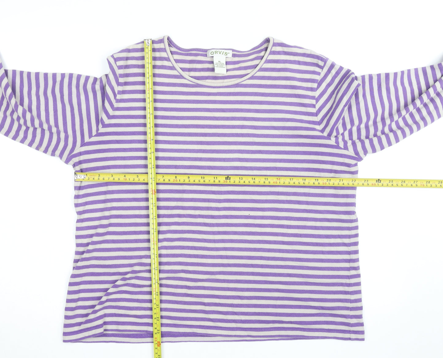 Orvis Women's Purple Striped Long Sleeve Cotton T-Shirt XL