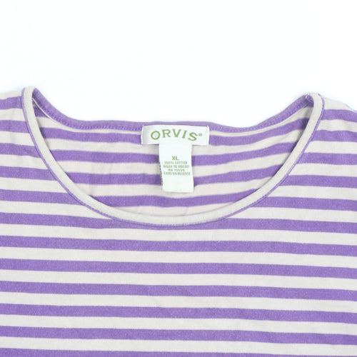 Orvis Women's Purple Striped Long Sleeve Cotton T-Shirt XL