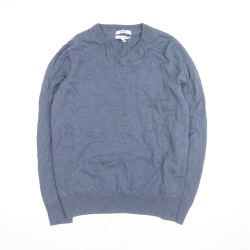 Marks and Spencer Men's Blue Cotton V-Neck Pullover Jumper M