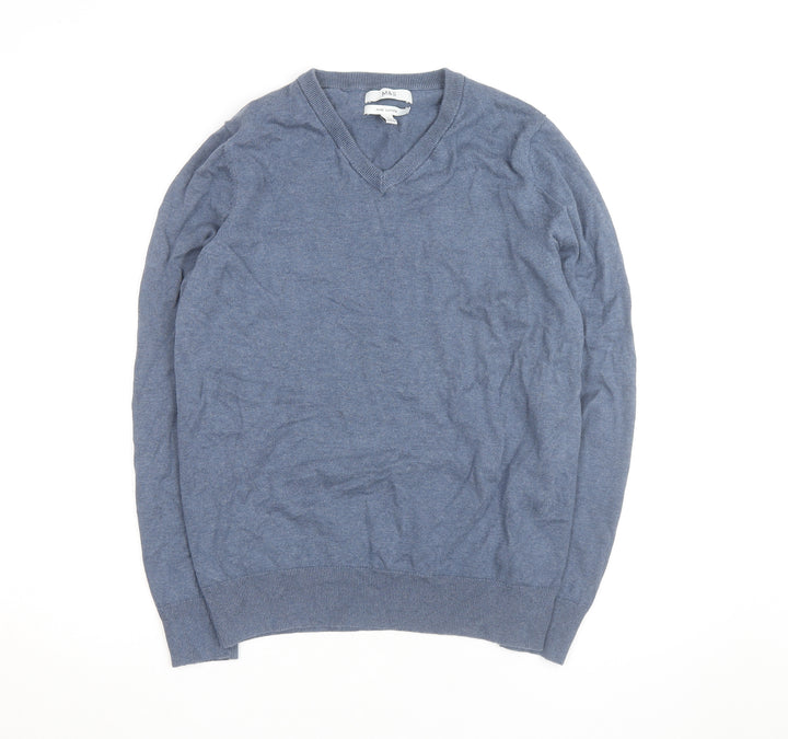 Marks and Spencer Men's Blue Cotton V-Neck Pullover Jumper M