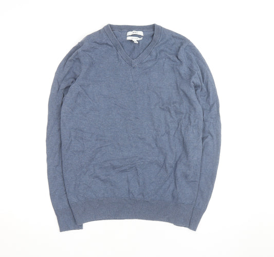 Marks and Spencer Men's Blue Cotton V-Neck Pullover Jumper M