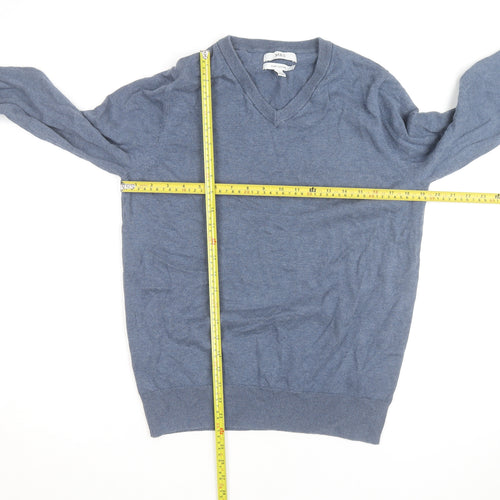 Marks and Spencer Men's Blue Cotton V-Neck Pullover Jumper M