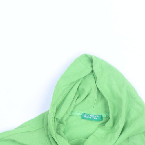 United Colors of Benetton Womens Green Roll Neck Long Sleeve Cotton Top Size M