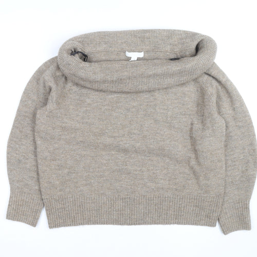 H&M Women Beige Cowl Neck Wool Blend Jumper Size S