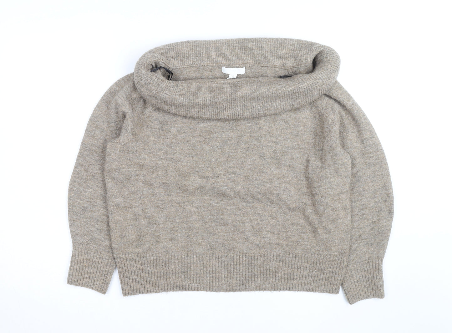 H&M Women Beige Cowl Neck Wool Blend Jumper Size S