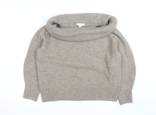 H&M Women Beige Cowl Neck Wool Blend Jumper Size S