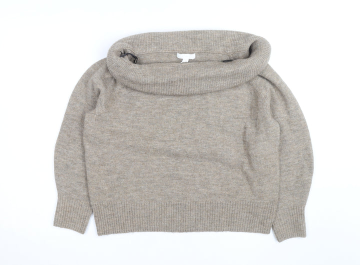 H&M Women Beige Cowl Neck Wool Blend Jumper Size S