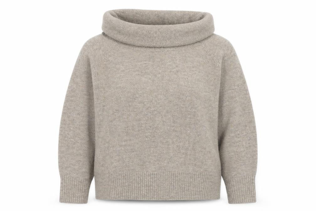 Front view of H&M Women Beige Cowl Neck Wool Blend Jumper, size S
