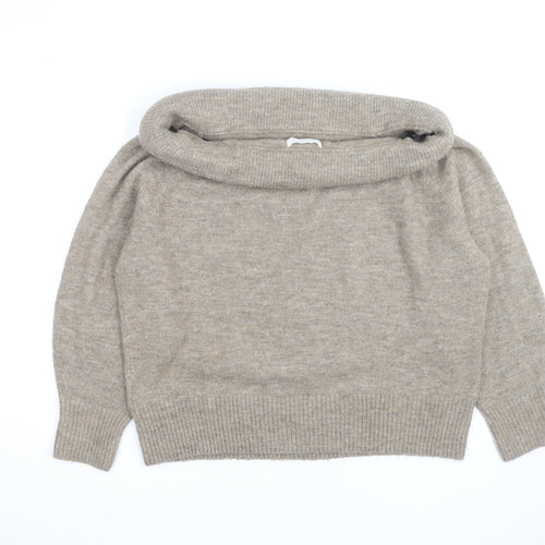 H&M Women Beige Cowl Neck Wool Blend Jumper Size S