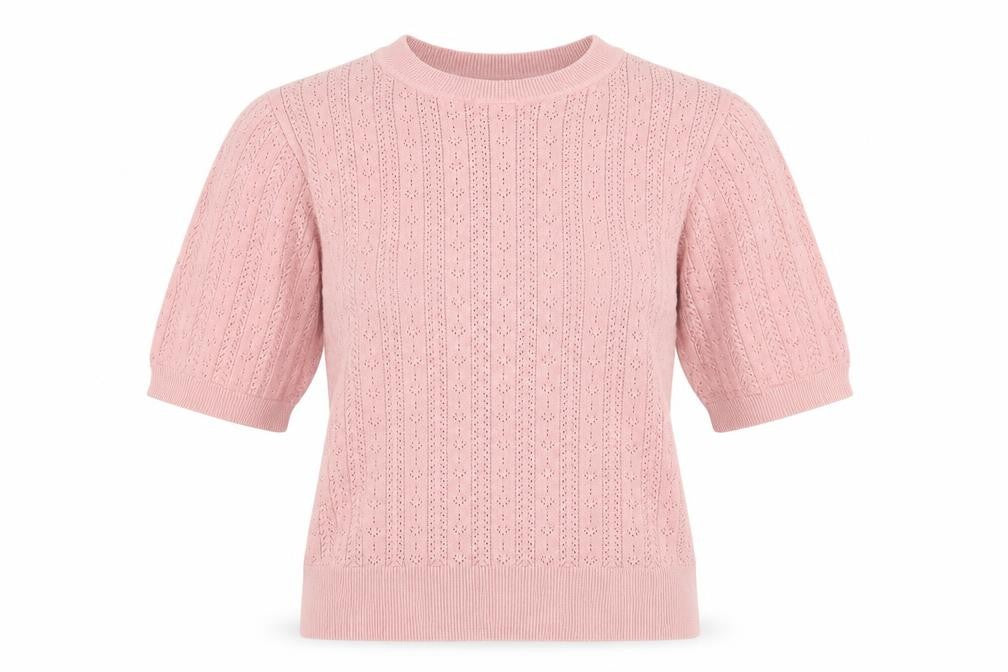 Front view of Oasis Women Pink Short Sleeve Cable-Knit Jumper, size M