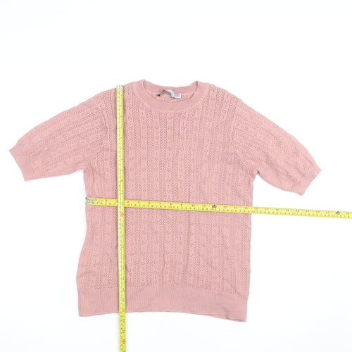 Oasis Women Pink Short Sleeve Cable-Knit Jumper Size M