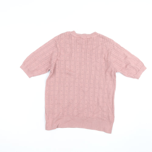 Oasis Women Pink Short Sleeve Cable-Knit Jumper Size M