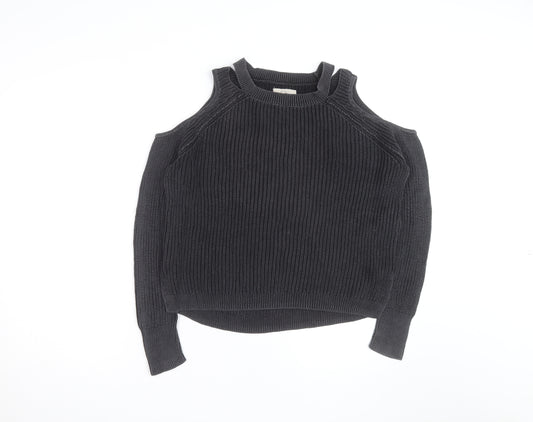 Hollister Women's Black Cold Shoulder Knit Jumper Size S