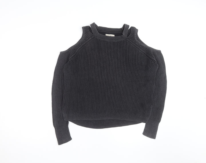 Hollister Women's Black Cold Shoulder Knit Jumper Size S