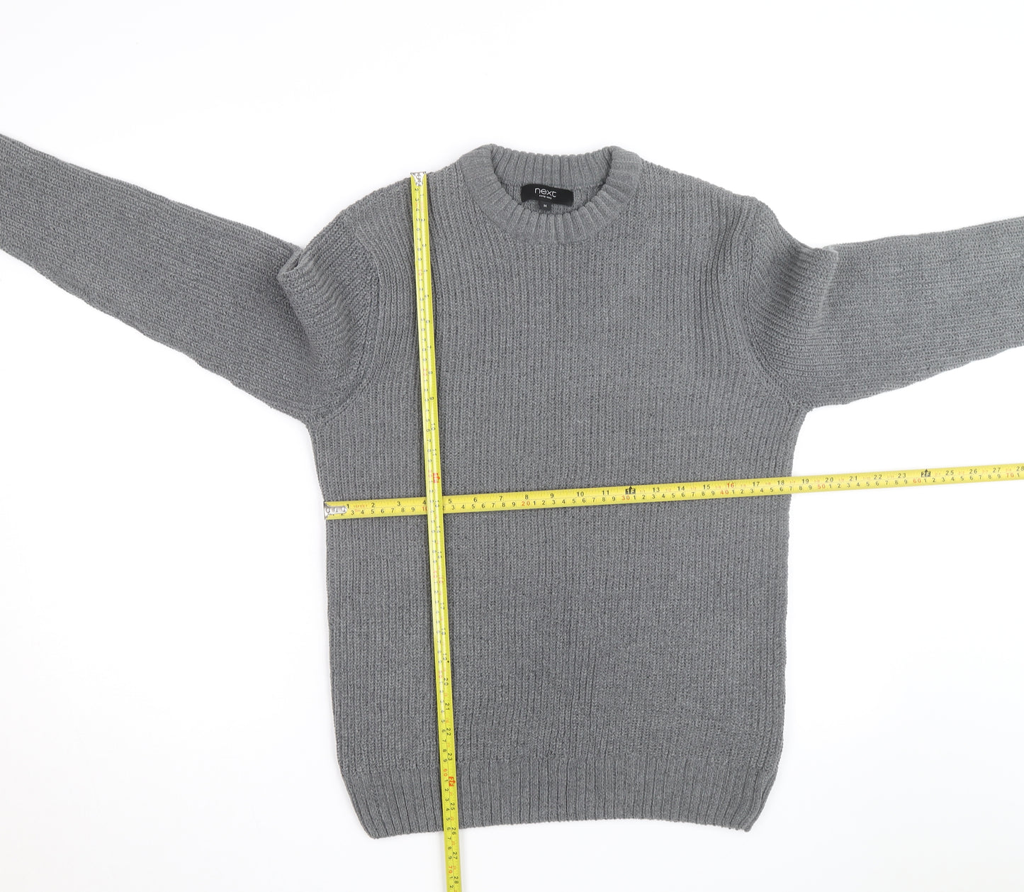 Next Men’s Grey Chunky Knit Crew Neck Wool Blend Pullover Jumper M