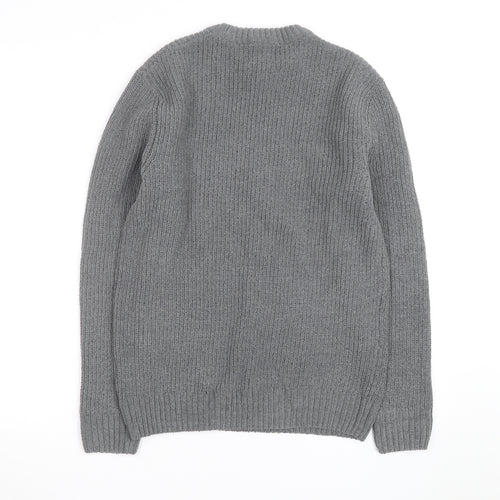 Next Men’s Grey Chunky Knit Crew Neck Wool Blend Pullover Jumper M