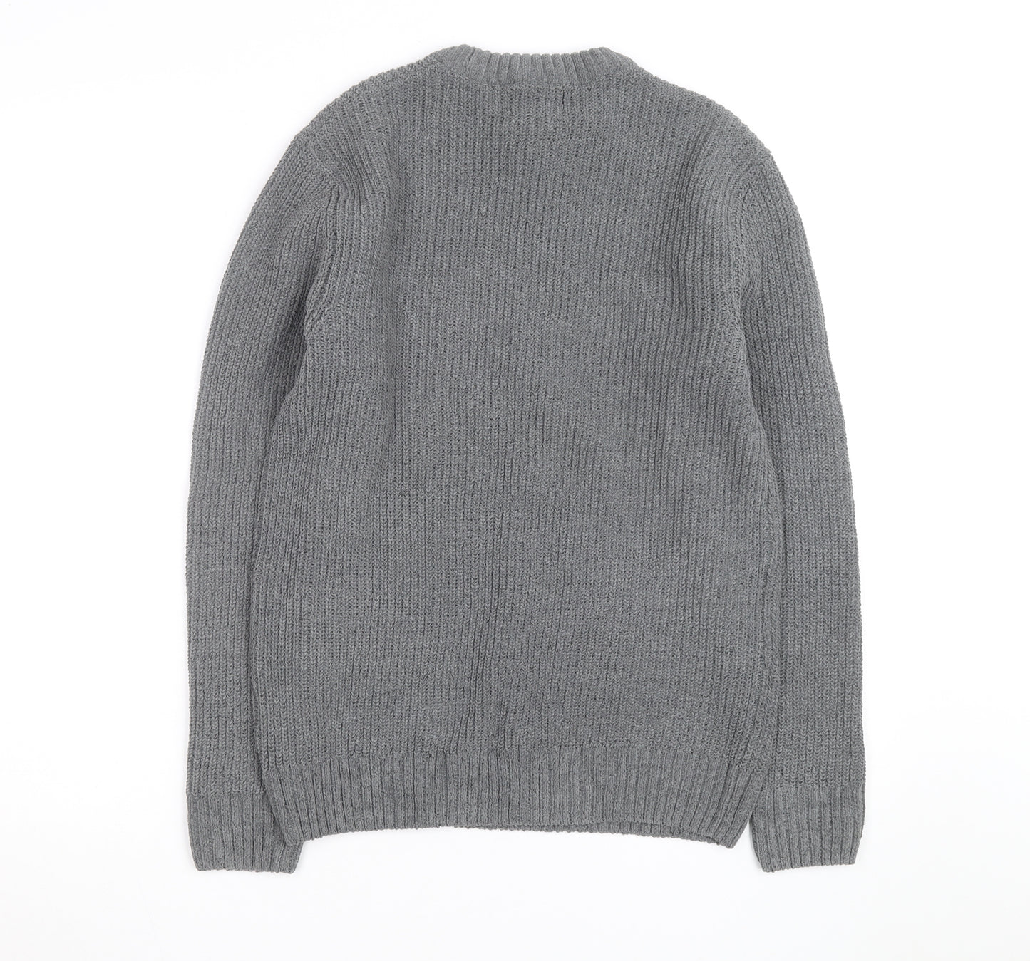 Next Men’s Grey Chunky Knit Crew Neck Wool Blend Pullover Jumper M